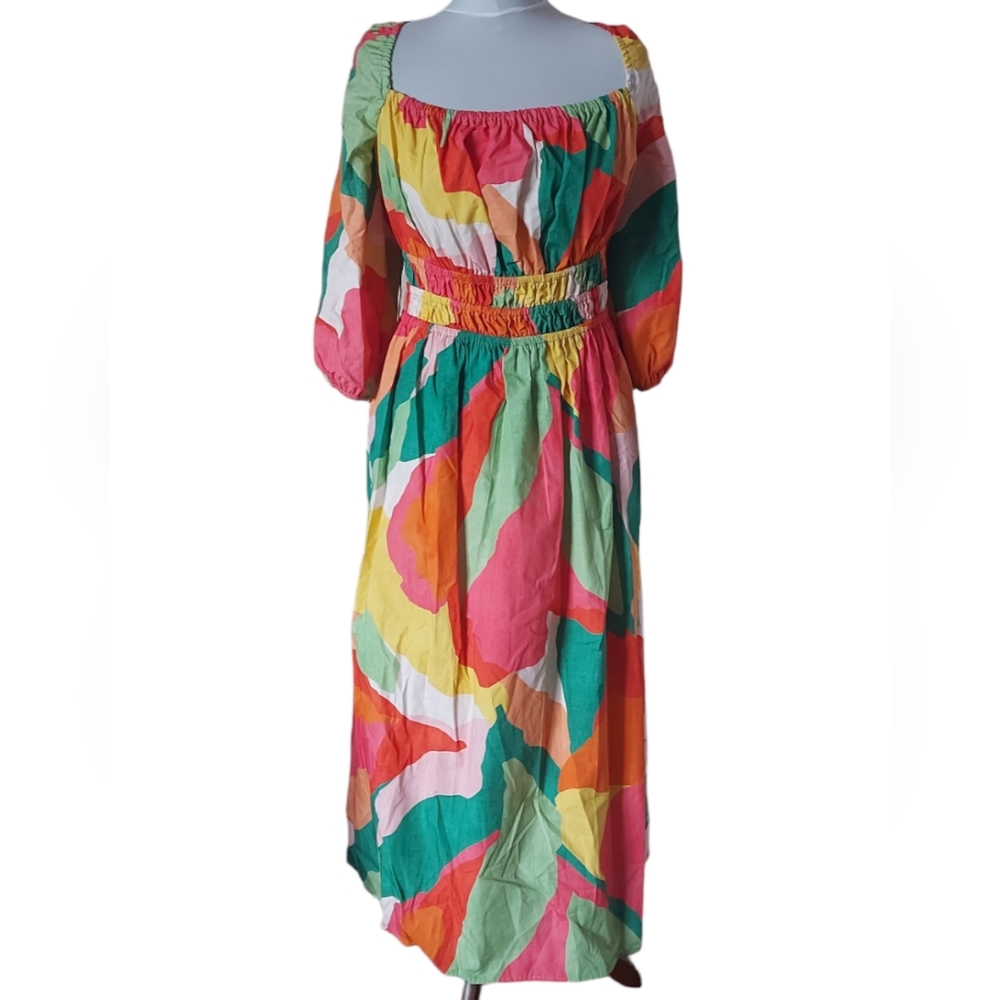Nobody's Child Fearne Cotton Multi Square Neck Franzie Dress UK Size 18 Organic - Picture 2 of 11